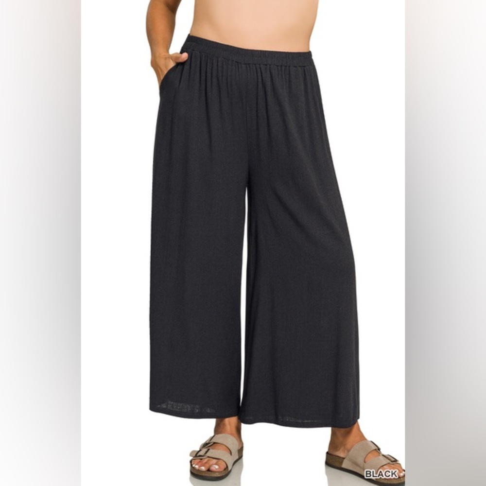 Zenana PLUS WOVEN ELASTIC BAND PANTS WITH POCKET